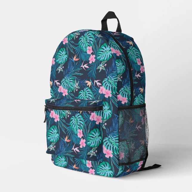 Blue Tropical Flower Garden Pattern Printed Backpack (Back Corner Right)