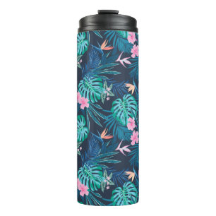 Blue Tropical Flower Garden Pattern Thermal Tumbler