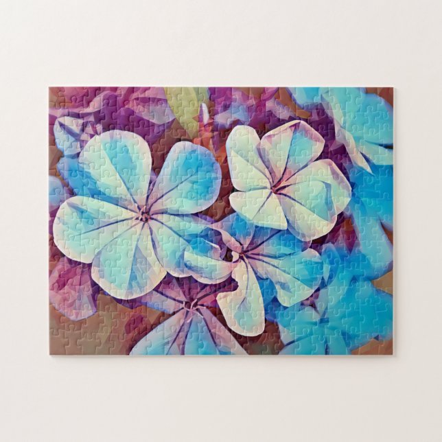 Blue Tropical Flowers Floral Art Puzzle (Horizontal)
