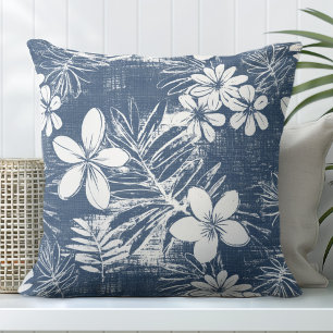 Blue Tropical Flowers Throw Pillow