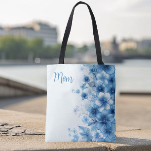Blue Tropical Hawaiian Flowered Custom Mothers Day Tote Bag
