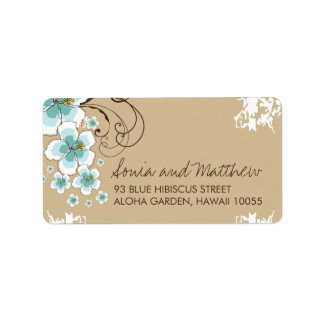 Blue Tropical Hibiscus Beach Wedding Address Label