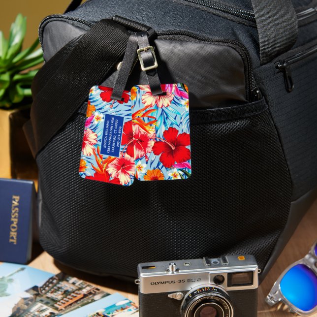 Blue Tropical hibiscus flowers Luggage Tag (Front & Back)