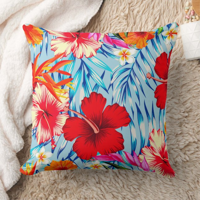 Blue Tropical hibiscus flowers  Throw Pillow (Blanket)