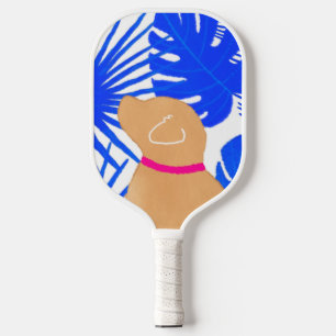 Blue Tropical Island Yellow Dog Pickleball Paddle