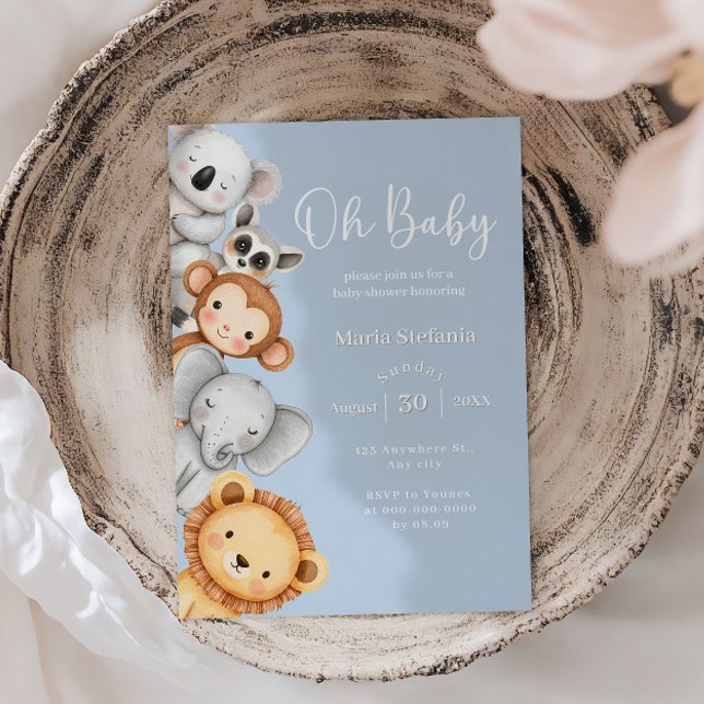 Blue Tropical Jungle Safari Baby Shower Animals  Invitation (Creator Uploaded)
