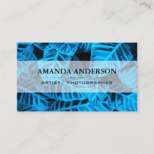 Blue Tropical Leaves Background Business Card