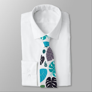 Blue Tropical Leaves Tie