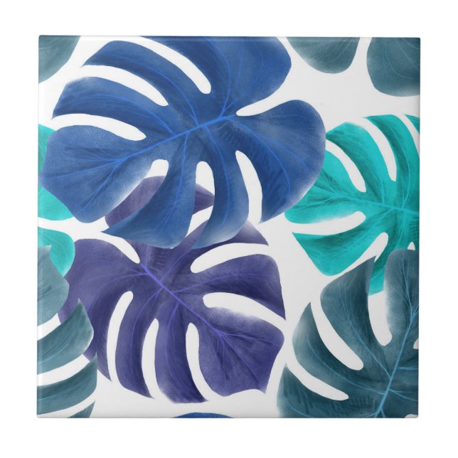 Blue Tropical Leaves Tile (Front)