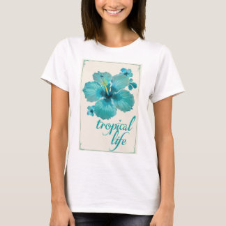Blue tropical life frangipani print t-shirt