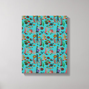 Blue Tropical Ocean Sealife Paradise Watercolor Canvas Print