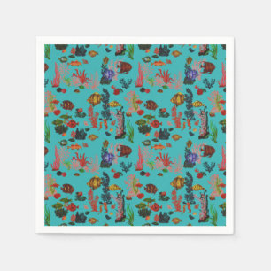 Blue Tropical Ocean Sealife Paradise Watercolor Napkin