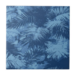 Blue Tropical Palm Leaf Tile