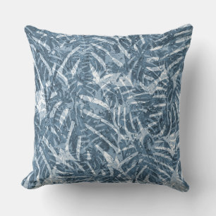 Blue Tropical Palm Leaves Rain Forest Water Drops Throw Pillow