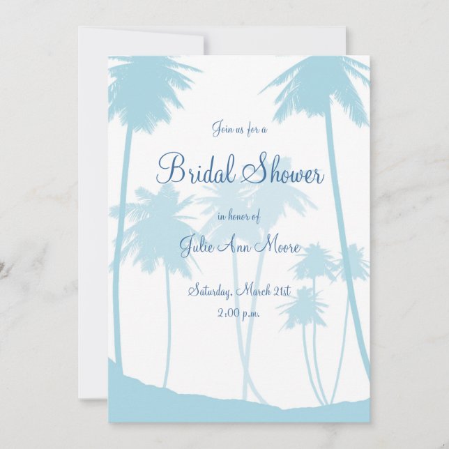 Blue Tropical Palm Tree Bridal Shower Invitation (Front)