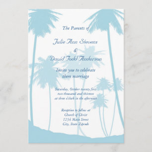 Blue Tropical Palm Tree Wedding Invitation