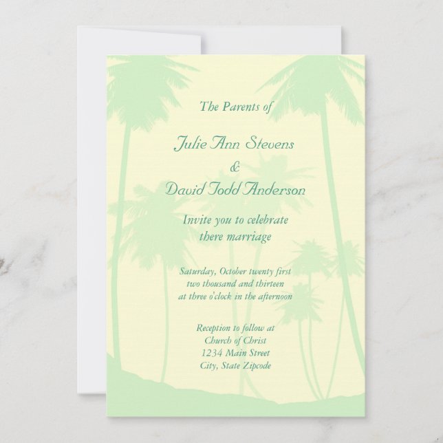 Blue Tropical Palm Tree Wedding Invitation (Front)