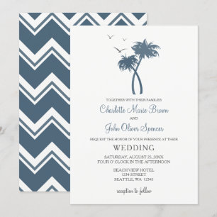 Blue Tropical Palm Tree Wedding Invitations