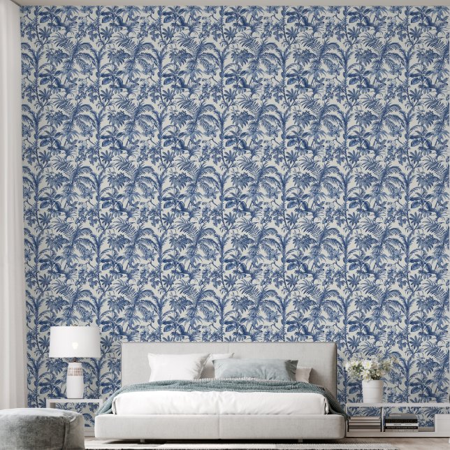 Blue Tropical Palm Trees Boho Wallpaper (Bedroom)