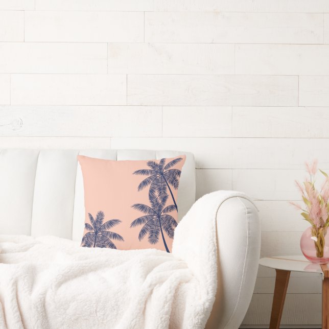 Blue Tropical Palm Trees Throw Pillow (Couch)