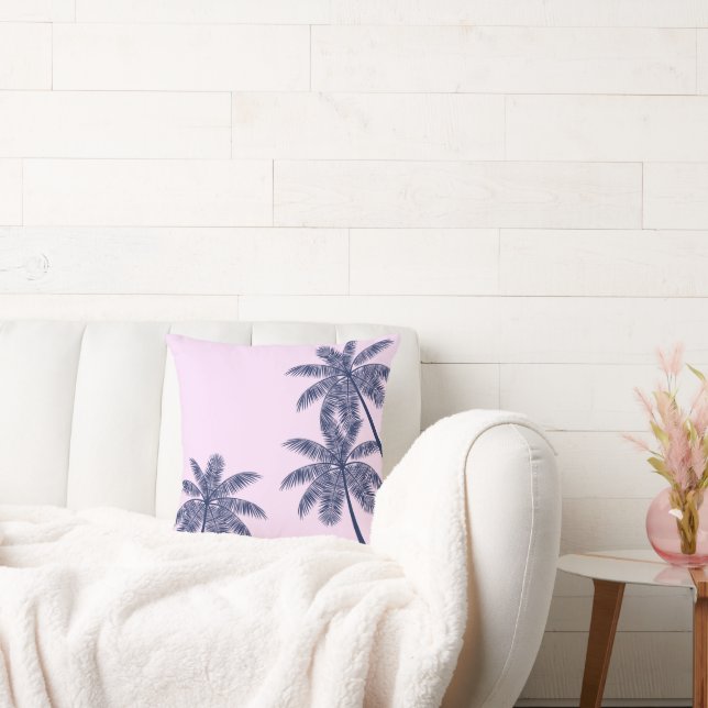 Blue Tropical Palm Trees Throw Pillow (Couch)
