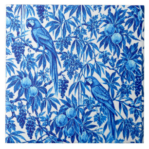 Blue Tropical Parrot Botanical Pattern Tile
