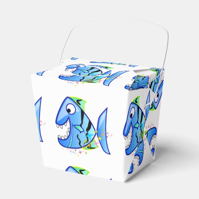 Blue Tropical Piranha with stars Favor Box (Front Side)