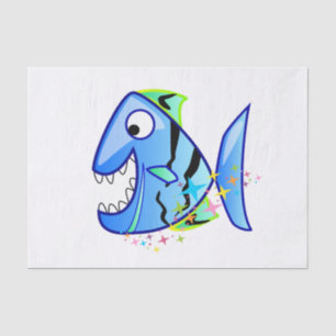 Blue Tropical Piranha with stars Tissue Paper