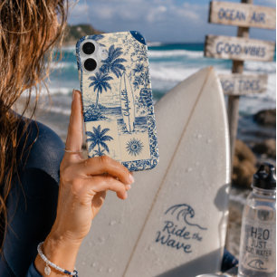 Blue Tropical Surfboard iPhone 16 Case