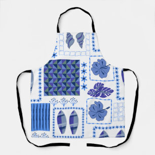 Blue Tropical Surfboard Hibiscus Pattern Apron