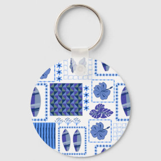 Blue Tropical Surfboard Hibiscus Pattern Keychain