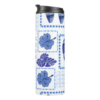 Blue Tropical Surfboard Hibiscus Pattern Thermal Tumbler
