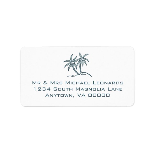 Blue Tropical Twin Palm Trees RSVP Address Labels (Front)