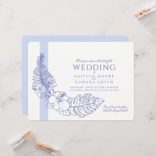 blue tropical wreath wedding invitation