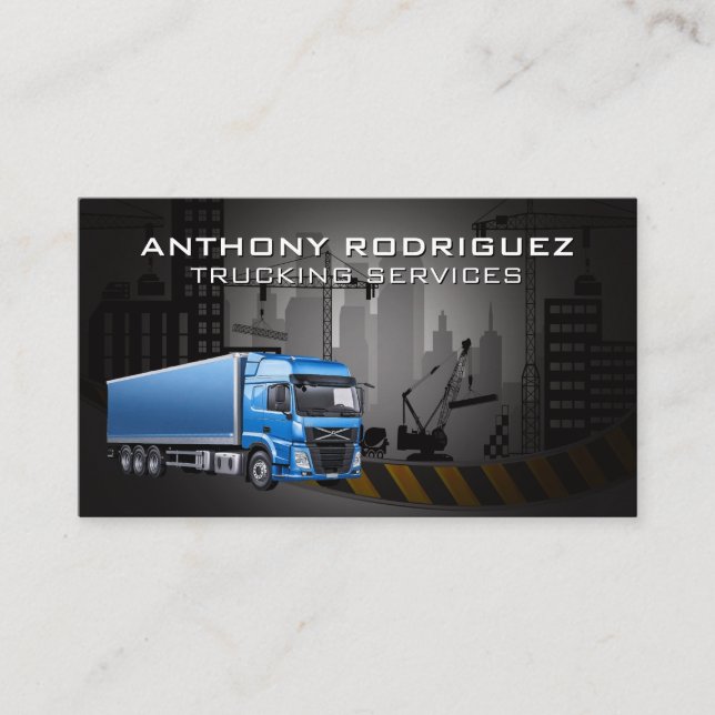 Blue Truck | 18 Wheeler | Construction Site Business Card (Front)