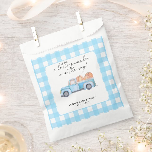 Blue Truck A Little Pumpkin Fall Baby Shower Favour Bag (Clipped)