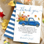 Blue Truck Autumn Pumpkin Fall Baby Shower Thank You Card<br><div class="desc">Blue Truck Autumn Pumpkin Fall Baby Shower Thank You Card</div>