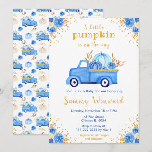 Blue Truck Fall Pumpkin Baby Shower Invitation