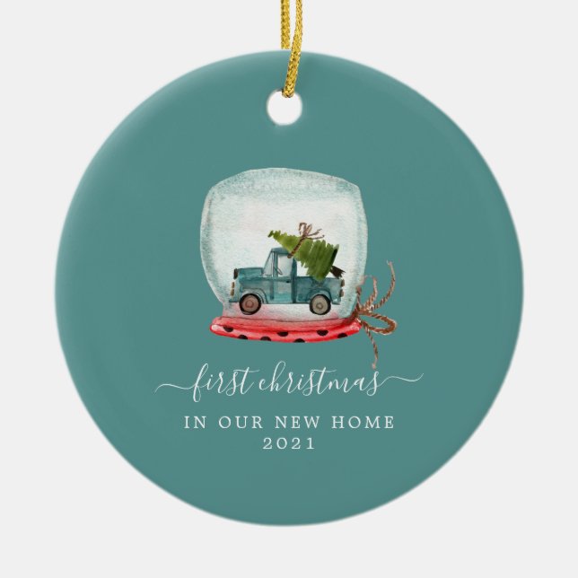 Blue Truck | First Christmas New Home Ceramic Orna Ornament (Front)