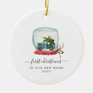 Blue Truck First Christmas New Home Ceramic Ornament