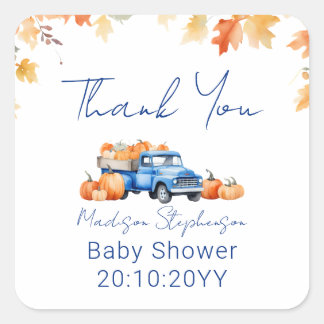 Blue Truck & Little Pumpkin on The Way Baby Shower Square Sticker