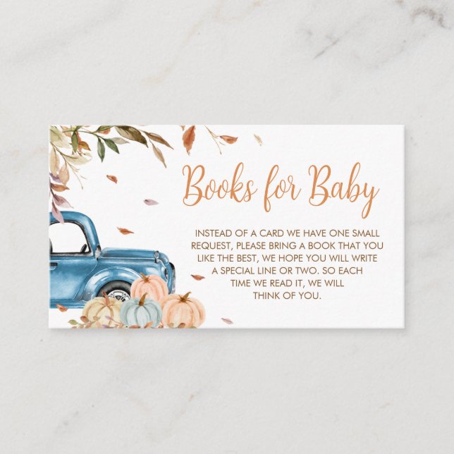 Blue Truck Pumpkin Baby Shower Books for Baby Enclosure Card (Front)