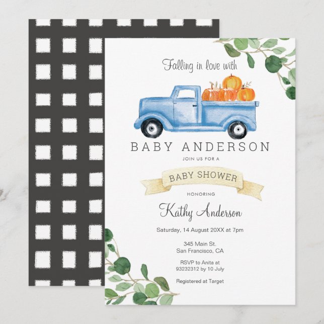 Blue Truck Pumpkin Baby Shower Invitation (Front/Back)