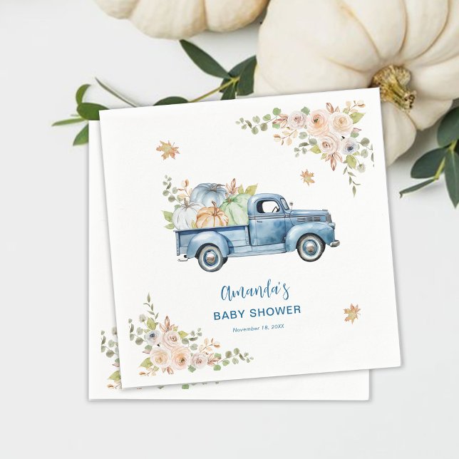 Blue Truck Pumpkin Baby Shower Napkin (Creator Uploaded)