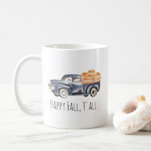 Blue Truck Pumpkin Mug - "Happy Fall, Y'all"