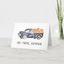 Blue Truck Pumpkins Greeting Card - Horizontal