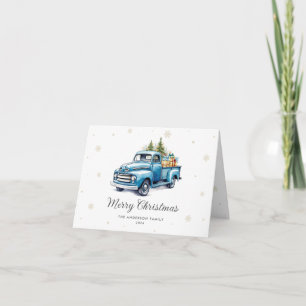 Blue Truck Snowflake Photo Merry Christmas Card