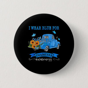 Blue Truck Sunflower I Wear Blue For Diabetes Awar 2 Inch Round Button