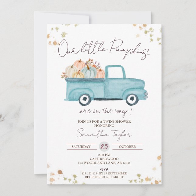 Blue Truck, Twins Boy Shower, Fall Baby Boys Invitation (Front)