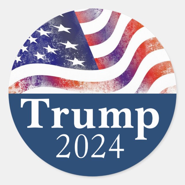 Blue Trump 2024 Faded American Flag Campaign Classic Round Sticker (Front)